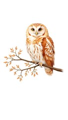Owl perched on branch with autumn leaves in natural style  