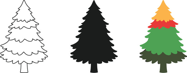 Festive Holiday Pine Trees Set in Various Styles Simple Christmas Tree Icon Collection Drawing of Evergreen Trees for Winter Season Decoration and Celebrations