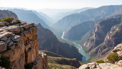 Scenic view of a canyon with a river running through the valley  