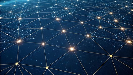 Abstract network connection structure on blue background with glowing nodes