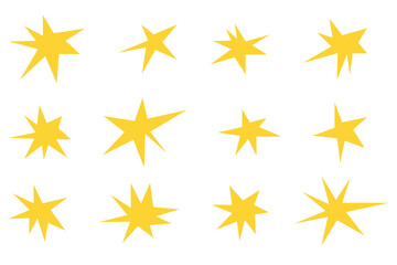 Doodle Sparkle twinkle stars symbols set. Whimsical stars. Vector sparkle star icon. Bright magic firework, shiny flash, decoration twinkle. Glowing light effect. Stock vector illustration isolated. 