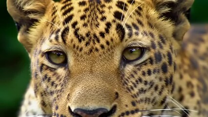 Close up of a leopard face with intense gaze and distinctive markings