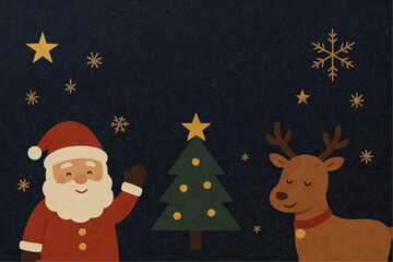 クリスマスイラスト サンタとトナカイの冬の夜