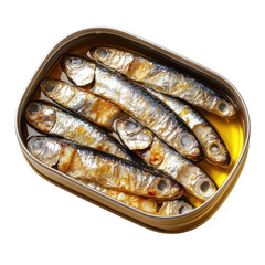 Sardines canned in oil on transparent background