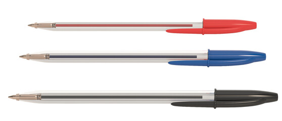 Ball point pens isolated on transparent background. 3D illustration