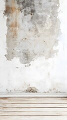 Fototapeta premium Distressed White Wall Wooden Floor Room Interior Background