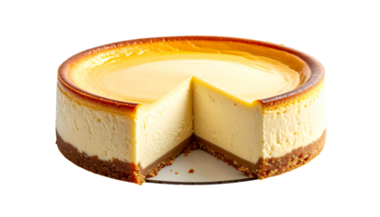 Slice out of a smooth cheesecake