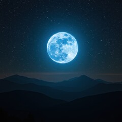 Blue Moon over Mountain Silhouette