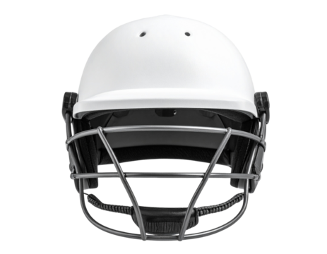 Protective Cricket Helmet with Face Guard, Front View, Isolated on Transparent Background
