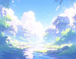 植物が生い茂る廃墟の街2