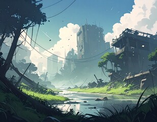 植物が生い茂る廃墟の街5