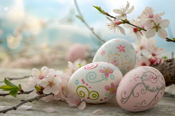 Fototapeta premium easter eggs and flowers