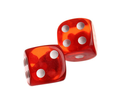 Red dices on white background