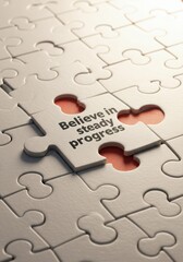 Motivational message “Believe in steady progress” on white puzzle piece