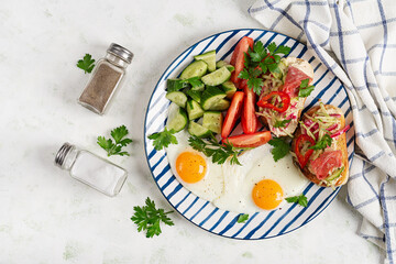 Overhead Shot of Breakfast Plate with Fried Eggs