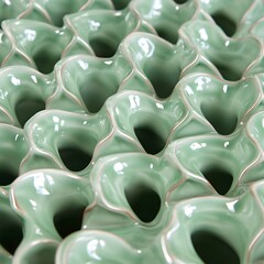 Fototapeta premium Abstract Green Ceramic Wave Pattern Texture Background
