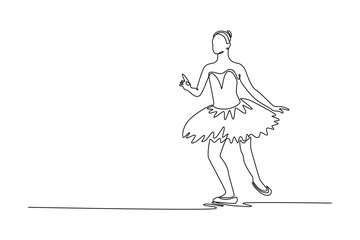 Fototapeta premium Single continuous line drawing attractive ballerina in a graceful, dynamic traveling step, with arms extended in a fluid and expressive motion. Dynamic one line draw graphic design vector illustration