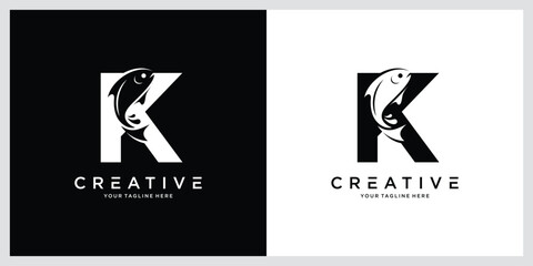 Initial Letter K Fish Logo Design Vector Icon Illustration