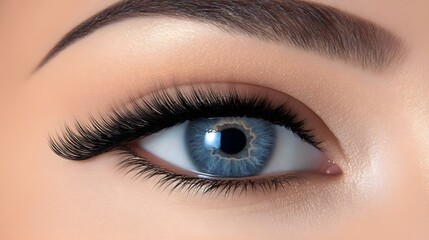 Obraz premium Closeup of a Blue Eye with Long Eyelashes and Natural Makeup
