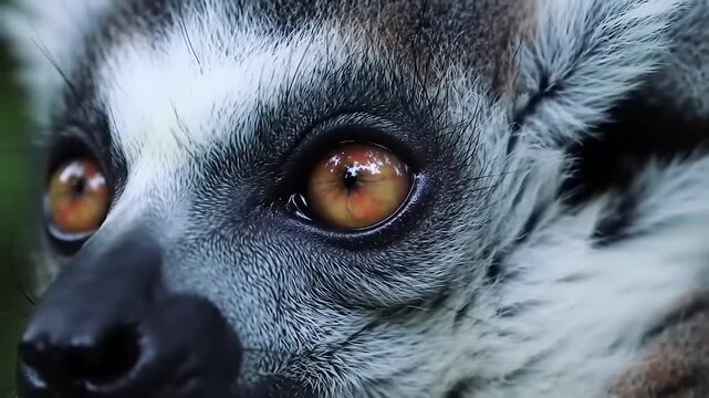Close up of lemurs eyes and face in natural environment setting