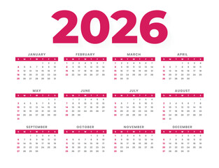 Modern and minimal 2026 calendar template with colorful wave design. Perfect for business, corporate, or personal use. Fully editable and printable layout