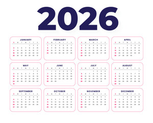 Modern and minimal 2026 calendar template with colorful wave design. Perfect for business, corporate, or personal use. Fully editable and printable layout