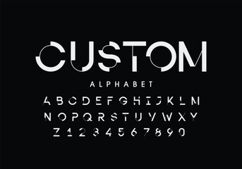 Futuristic Cutout Display Font. Modern Sans Serif Alphabet for Tech and Branding Design. 