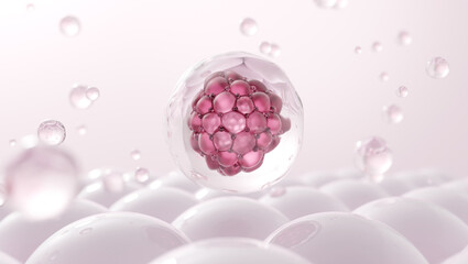 Encapsulated Stem Cell Serum Absorption for Skin Brightening, 3D Illustration © wangmando