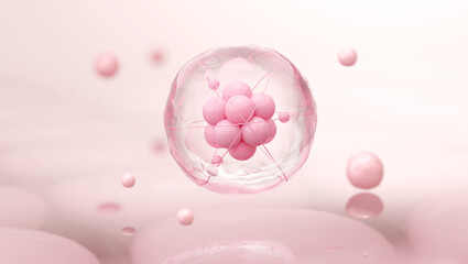 Exosome or Encapsulated Collagen Molecules on Skin Cells, 3D Render