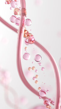 PDRN Salmon DNA Serum Molecule with Collagen Helix, 3D Illustration