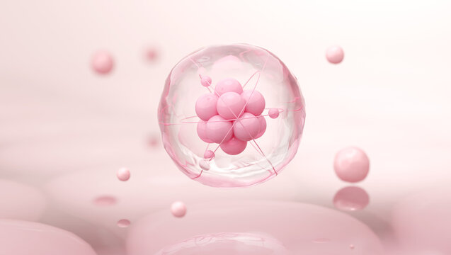 Exosome or Encapsulated Collagen Molecules on Skin Cells, 3D Render