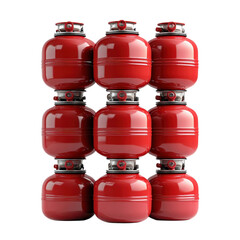 Nine stacked red tanks on transparent background