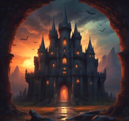 Naklejka premium Illustration of dark and spooky castle