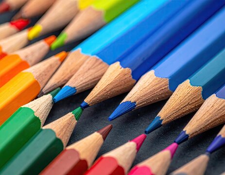 Colorful pencils arranged in diagonal rows