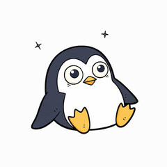 Cartoon penguin, kid book illustration, isolated on white background.