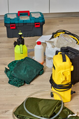 products and equipment prepared for cleaning air conditioner, cleaning kit