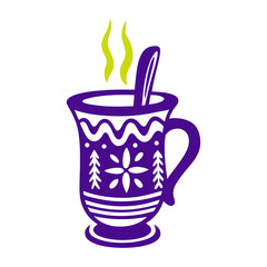 Christmas Market Mug with Steam, Festive Design Munich Christmas Market Mug Tulip shaped mug with a handle and steam rising in wavy lines