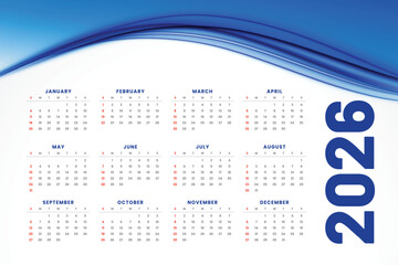 Modern and minimal 2026 calendar template with colorful wave design. Perfect for business, corporate, or personal use. Fully editable and printable layout