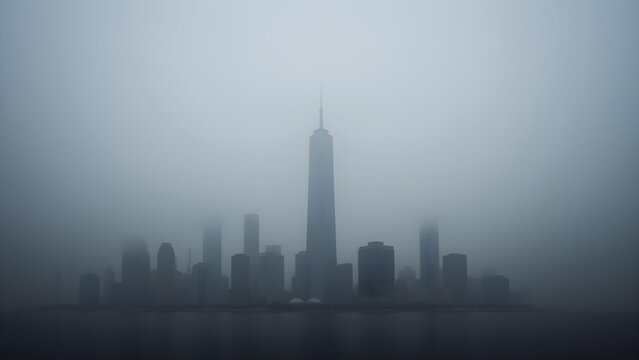 City skyline in fog