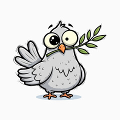 Cartoon dove, kid book illustration, isolated on white background.