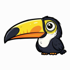 Cartoon toucan, kid book illustration, isolated on white background.