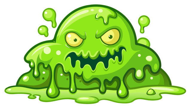 Vector art of cartoon illustration of a green slime monster with an angry expression