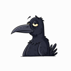 Cartoon crow, kid book illustration, isolated on white background.