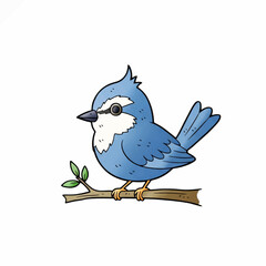 Cartoon bluebird, kid book illustration, isolated on white background.
