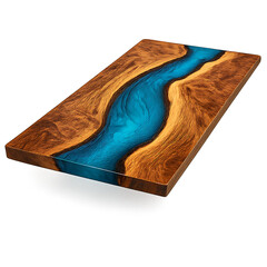 Epoxy Resin River Table Top with Natural Wood Grain Texture furniture isolated on a transparent background