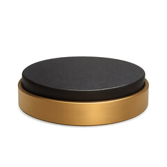 Black Leather Round Display Pedestal with Gold Trim graphic design isolated on a transparent background