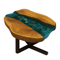 Live Edge Wood Table with Blue Resin River Inlay and Metal Legs furniture slab isolated on a transparent background