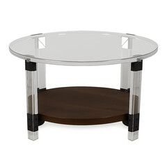 Modern Oval Coffee Table with Clear Acrylic Legs and Wood Shelf furniture contemporary isolated on a transparent background