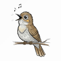 Cartoon nightingale, kid book illustration, isolated on white background.