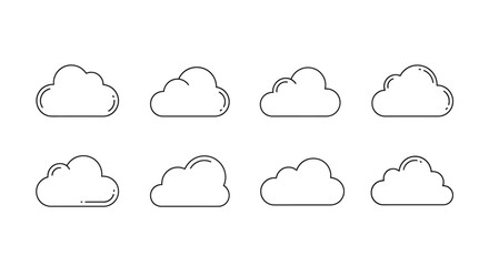 Collection of stylized cloud icons hand drawn sketch art isolated on vector